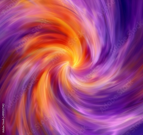 A swirling vortex of purple and orange colors, with a soft blurred background photo