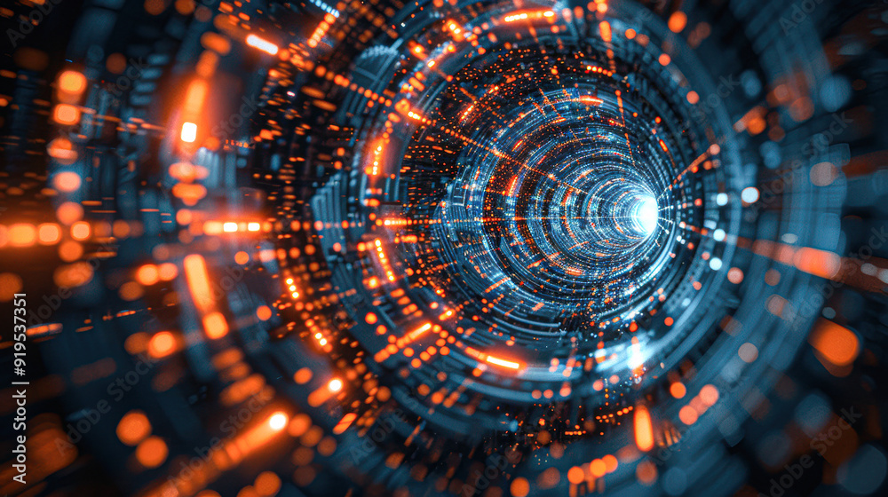 A spiral of bright orange and blue lights A spiral of bright orange and blue lights