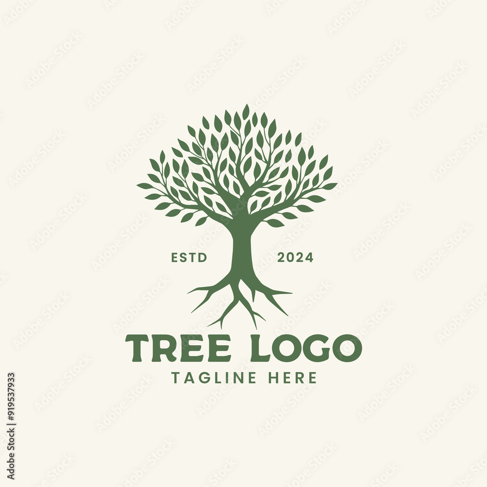 Obraz premium Abstract tree with roots logo design