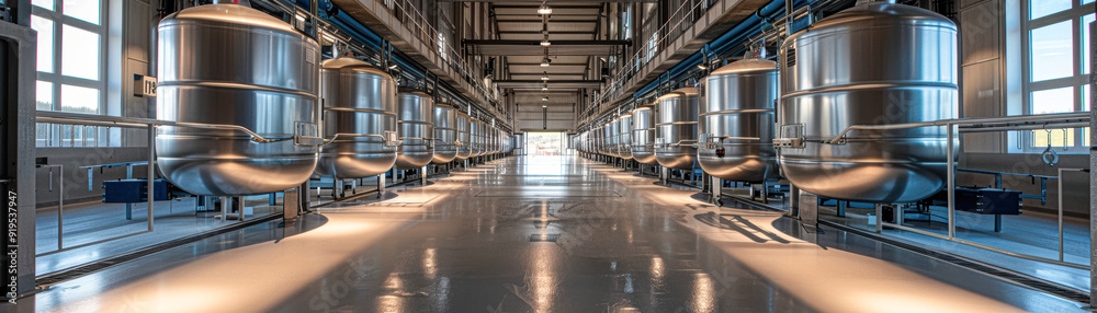 A large industrial building with many tanks and pipes A large industrial building with many tanks and pipes