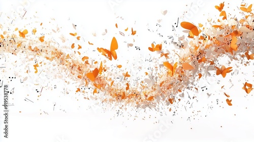 A vibrant swirl of butterflies and musical notes creating an artistic expression of nature and sound
