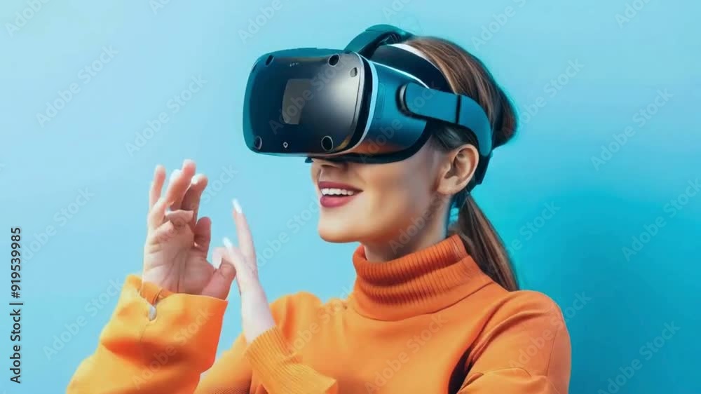Woman wear VR glasses in studio Woman wear VR glasses in studio