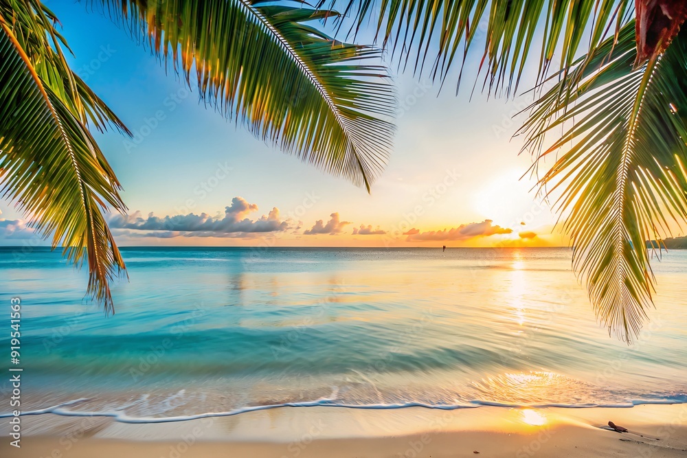 Naklejka premium Summer sandy beach and sunset