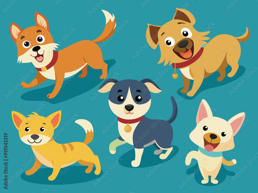 Cartoon dog. Active pet animal, cute puppy and dogs in different poses, running, jumping and sleeping character vector illustration set. Active and playful domestic pets spending leisure time
Cartoon dog. Active pet animal, cute puppy and dogs in different poses, running, jumping and sleeping character vector illustration set. Active and playful domestic pets spending leisure time