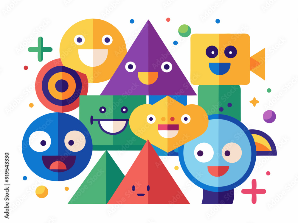 Geometric figures character. Geometry abstract characters with funny face. Colorful geometrical shapes with different texture for kid preschool education. Vector set
Geometric figures character. Geometry abstract characters with funny face. Colorful geometrical shapes with different texture for kid preschool education. Vector set