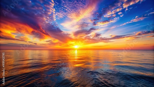 Vibrant sunset over the calm sea , sunset, sea, horizon, orange, sky, clouds, reflection, calm, peaceful, tranquil, ocean, dusk