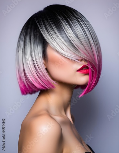 Profile of a Woman with Trendy Ombre Bob Hairstyle