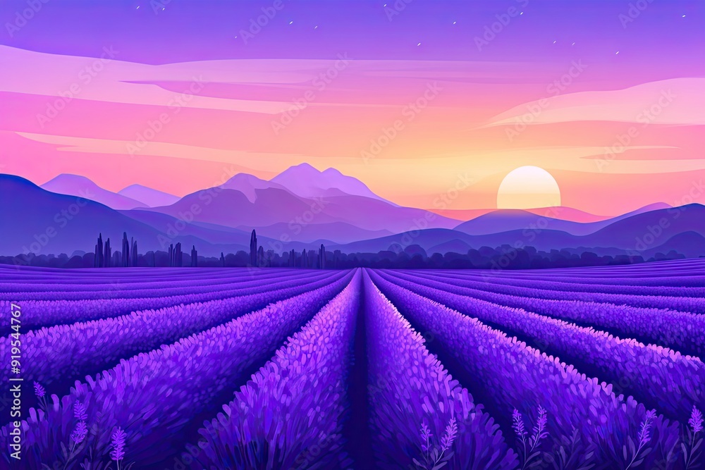 Flat design of lavender field landscape background vector illustration Flat design of lavender field landscape background vector illustration