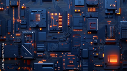 3D illustration of a futuristic printed circuit board background. photo