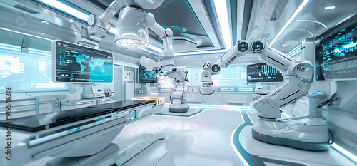 Medical futuristic lap with robotic assisted operating.machinery artificial intelligence device technology