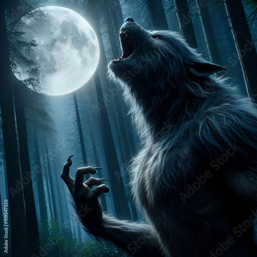 werewolf howling at a full moon generative ai photo