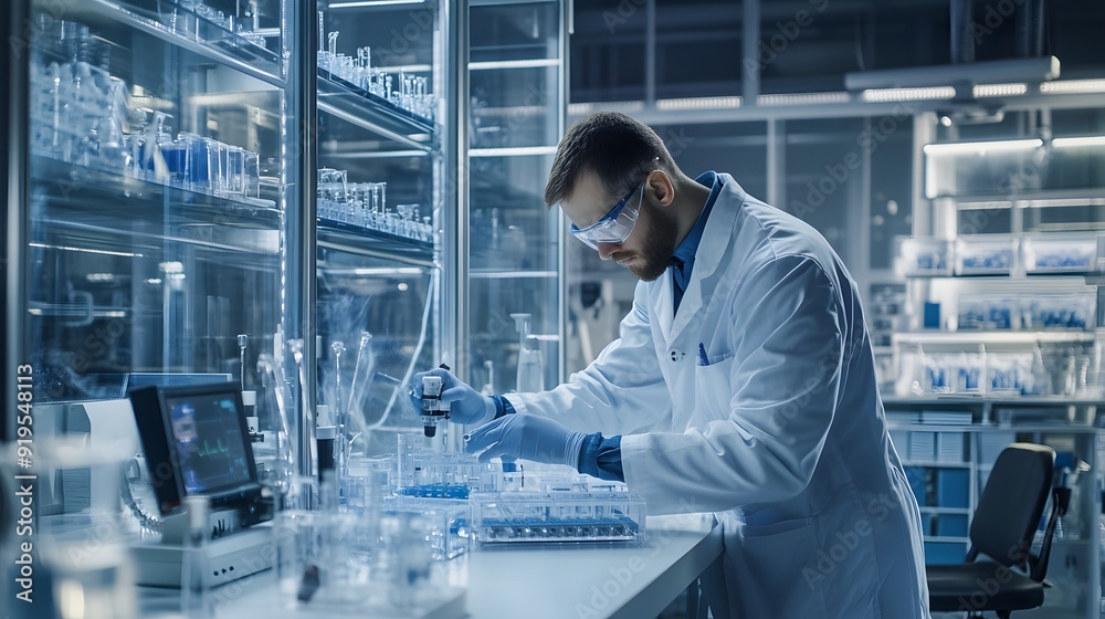 61. A biomedical engineer working on medical devices in a lab 61. A biomedical engineer working on medical devices in a lab