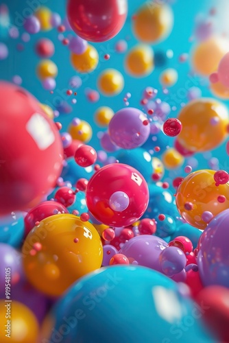 Dynamic Three-Dimensional Spheres in Vibrant Colors - Playful and Energetic Abstract Composition