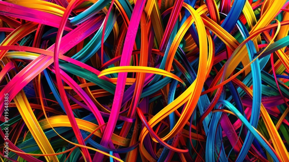 Colorful abstract strands intertwined, creating a vibrant and dynamic composition with a playful energy Colorful abstract strands intertwined, creating a vibrant and dynamic composition with a playful energy