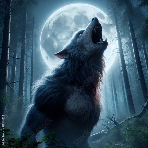 werewolf howling at a full moon generative ai photo