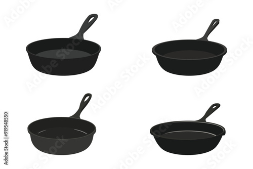 A flat vector illustration of cast iron skillet or pan isolated on white background

