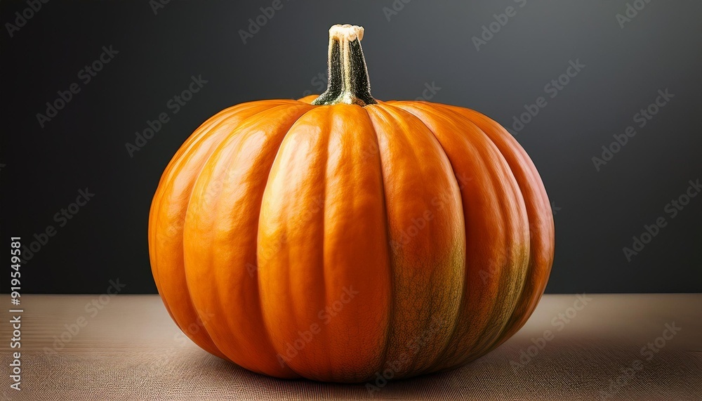 Close-up shot of a single isolated pumpkin sitting on wooden table against a dark background. Halloween themed scene. Graphic art illustration Close-up shot of a single isolated pumpkin sitting on wooden table against a dark background. Halloween themed scene. Graphic art illustration