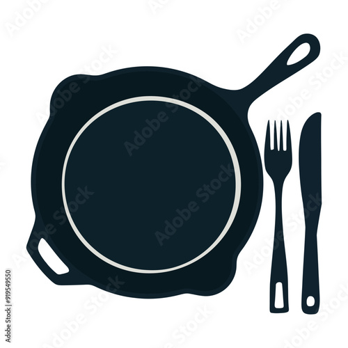 A flat vector illustration of cast iron skillet or pan isolated on white background
