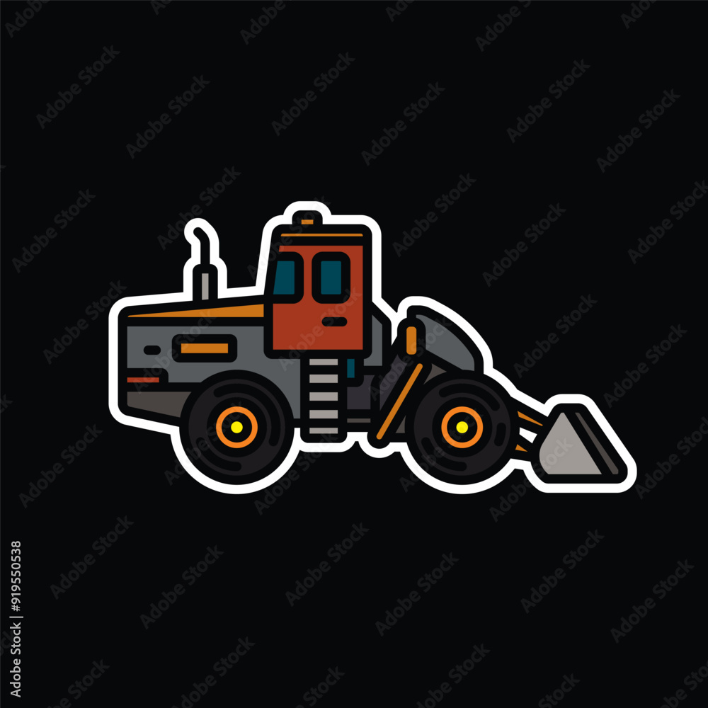 Original vector illustration. Contour icon of a bulldozer on wheels. Original vector illustration. Contour icon of a bulldozer on wheels.