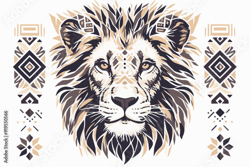 Black Symmetric Lion Tattoo - Vector Design on White Background