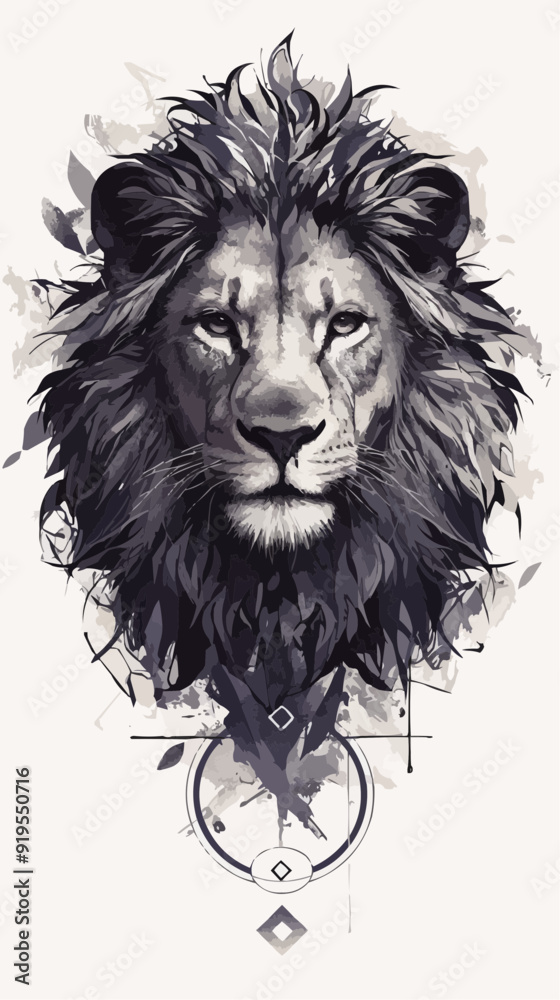 Black Symmetric Lion Tattoo - Vector Design on White Background Black Symmetric Lion Tattoo - Vector Design on White Background