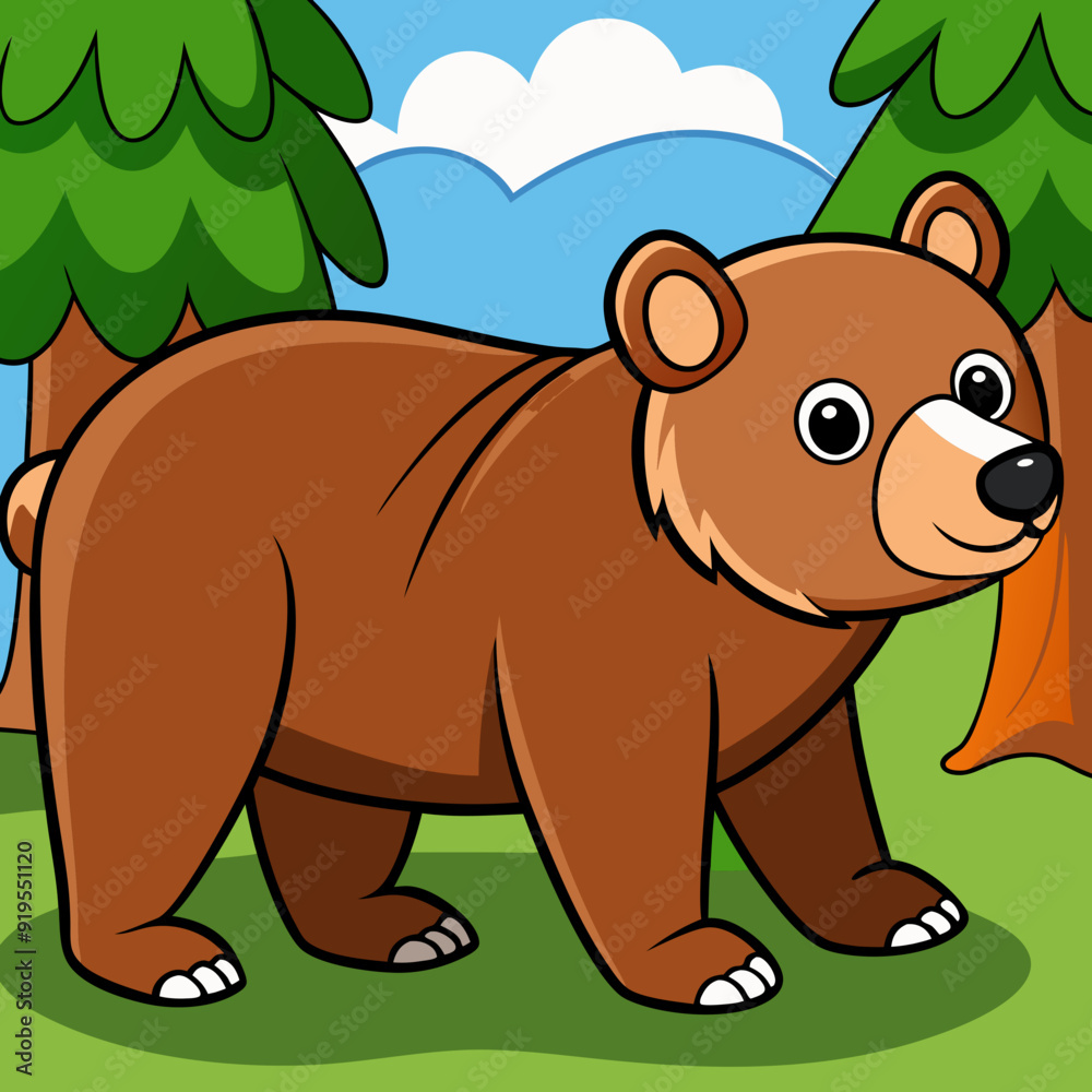 Fototapeta premium Bear walking in forest art vector