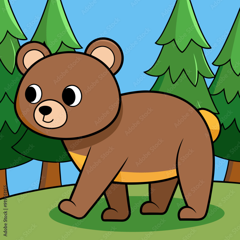 Fototapeta premium Bear walking in forest art vector
