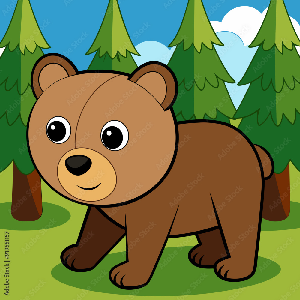 Fototapeta premium Bear walking in forest art vector