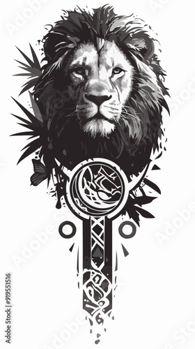 Black Symmetric Lion Tattoo - Vector Design on White Background