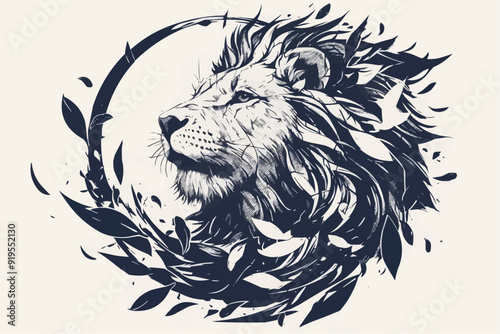 Symmetric Lion Tattoo Vector on White Background