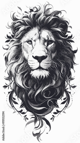 Symmetric Lion Tattoo Vector on White Background