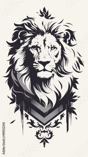 Symmetric Lion Tattoo Vector on White Background photo