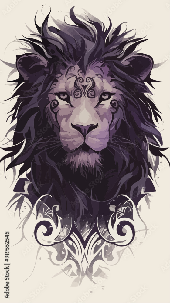 Symmetric Lion Tattoo Vector on White Background