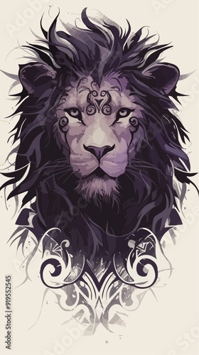 Symmetric Lion Tattoo Vector on White Background