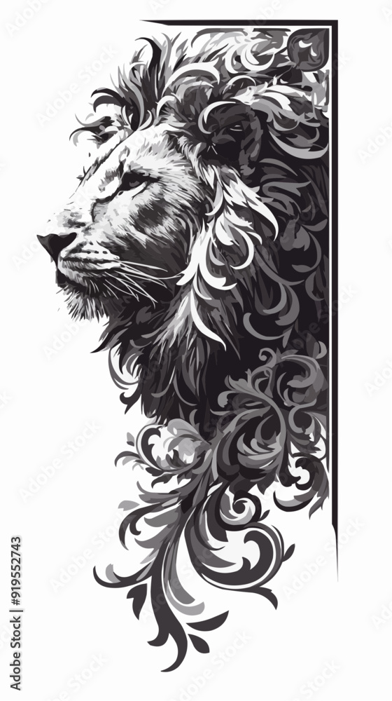 Symmetric Lion Tattoo Vector on White Background Symmetric Lion Tattoo Vector on White Background