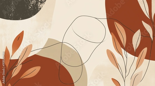 Abstract composition featuring earthy tones and delicate plant motifs on a textured background