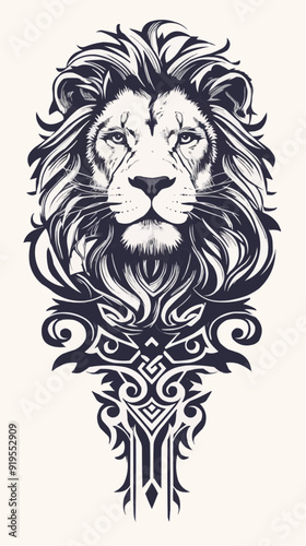 Symmetric Lion Tattoo Vector on White Background photo