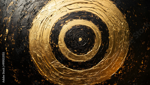 Abstract Painting of Gold and Black Circle