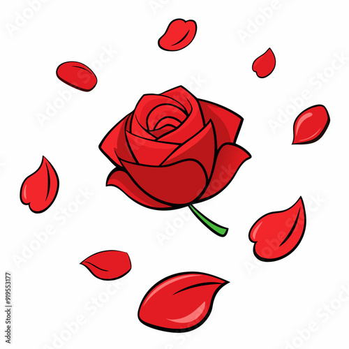 Falling red rose petals isolated art vector illustration