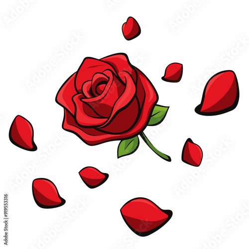 Falling red rose petals isolated art vector illustration