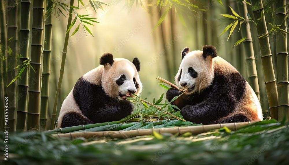 Obraz premium giant panda eating bamboo