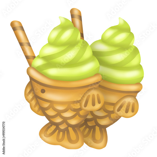 taiyaki ice cream. graphic. sticker. cartoon.
