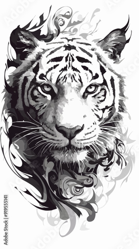 Tiger Tattoo Design on White Background - Vector Art