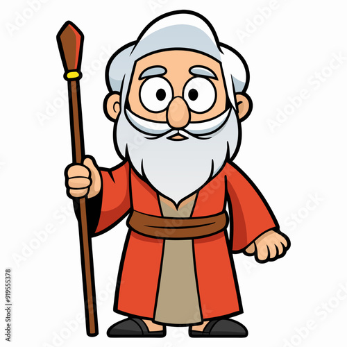 Moses holding wooden staff art vector illustration