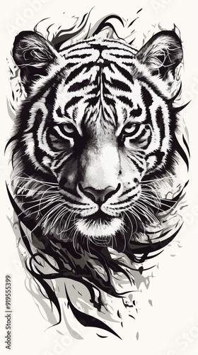 Tiger Tattoo Design on White Background - Vector Art
