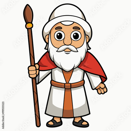 Moses holding wooden staff art vector illustration
