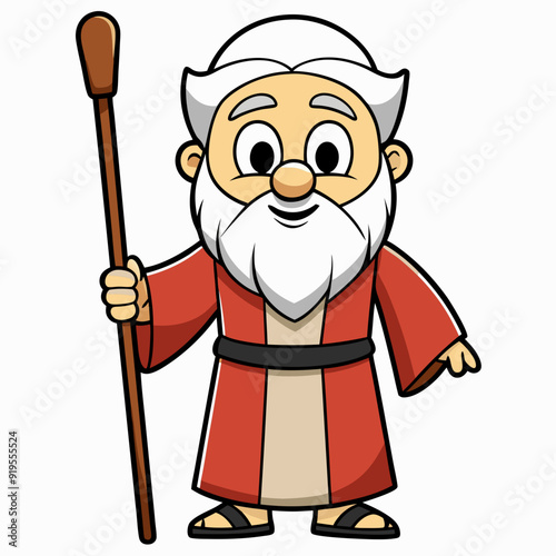Moses holding wooden staff art vector illustration