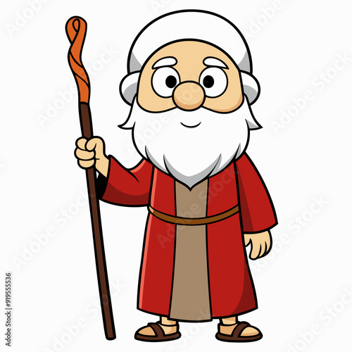 Moses holding wooden staff art vector illustration