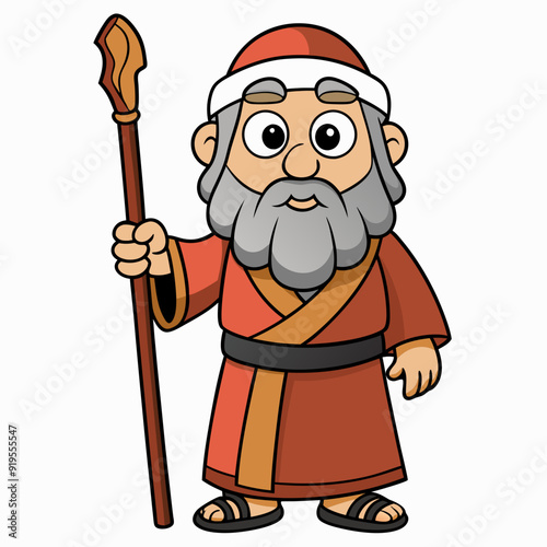 Moses holding wooden staff art vector illustration
