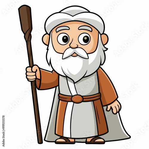 Moses holding wooden staff art vector illustration